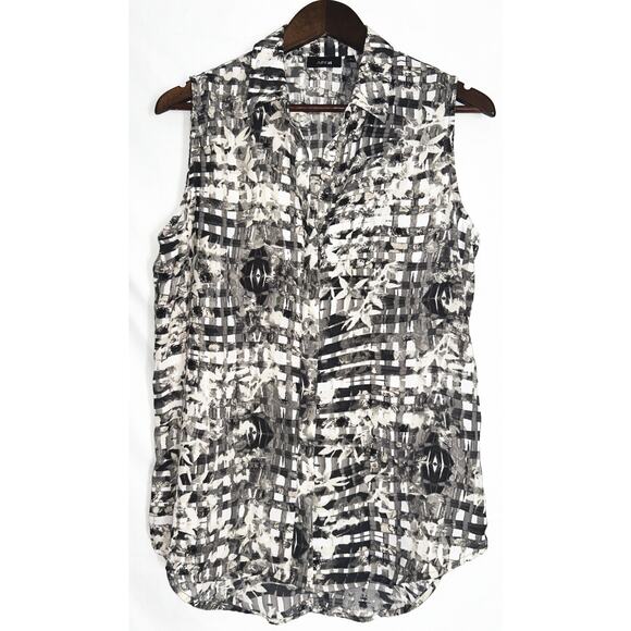 Apt.9 Women's Medium Black & Tan Geometric Print Sleeveless Button Up Top - Picture 1 of 4